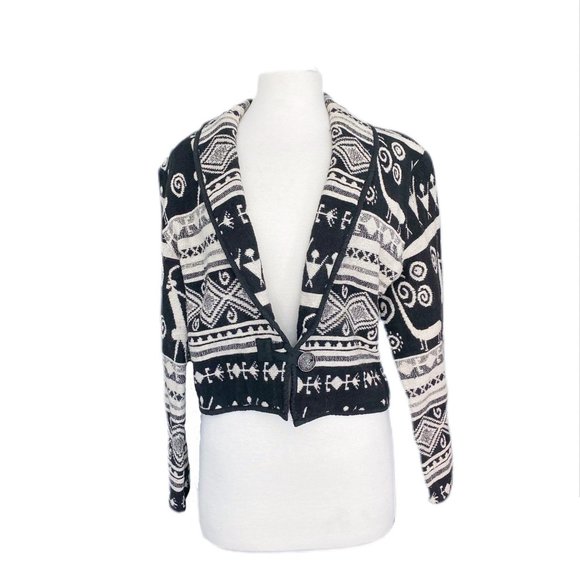 Vintage Jackets & Blazers - Vintage Crop Black/White Boho Jacket | Medium
